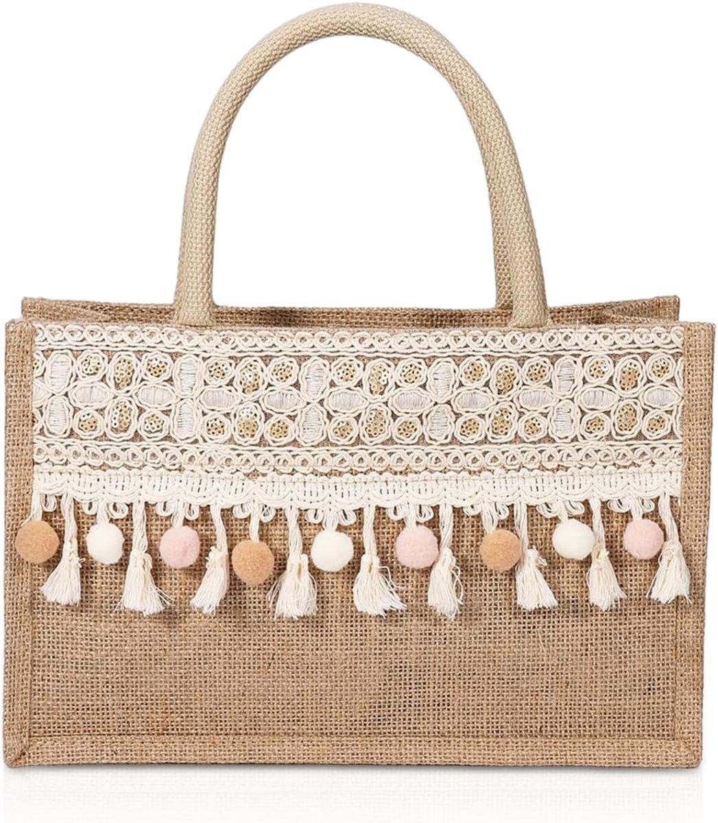 Grote Jute Strandtas en Boodschappentas voor Dames - Bohemian Stijl