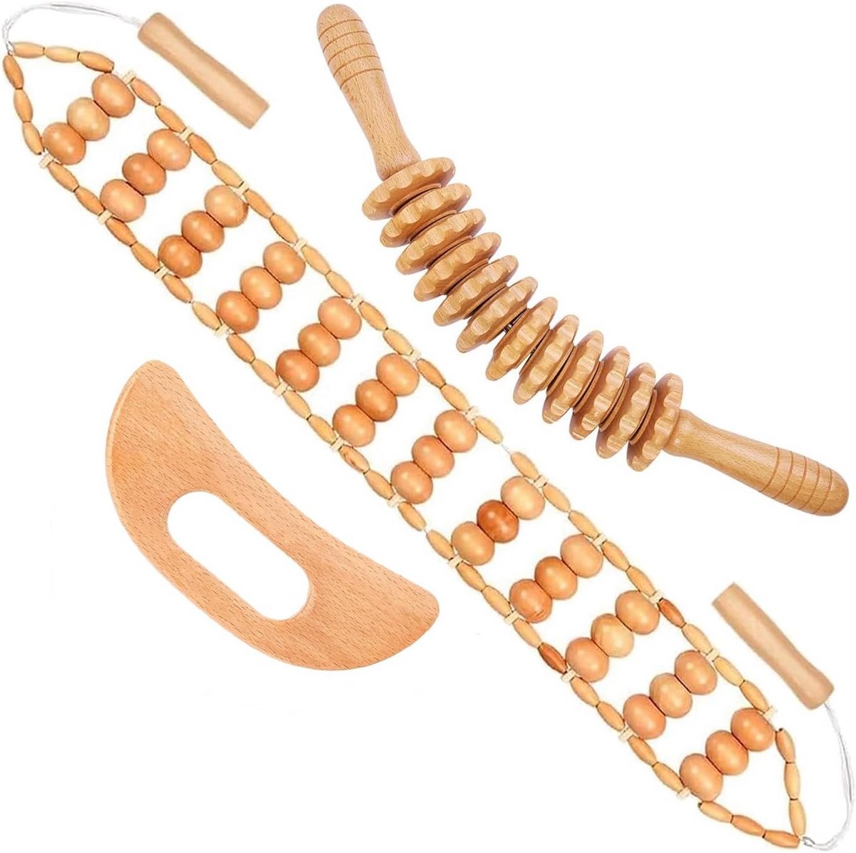 Set van 3 Houten Massagehulpmiddelen voor Maderotherapie en Lymfedrainage