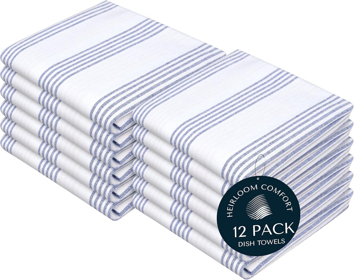 Set van 12 Streeppatroon Keukendoeken - 100% Katoen, Super Absorberend en Sneldrogend