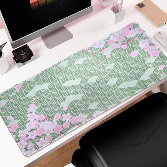 Grote Gaming Muismat 80x30cm met Kersenbloesem Design - Antislip Bureaumat met Gestikte Randen van Merkloos — afbeelding 4