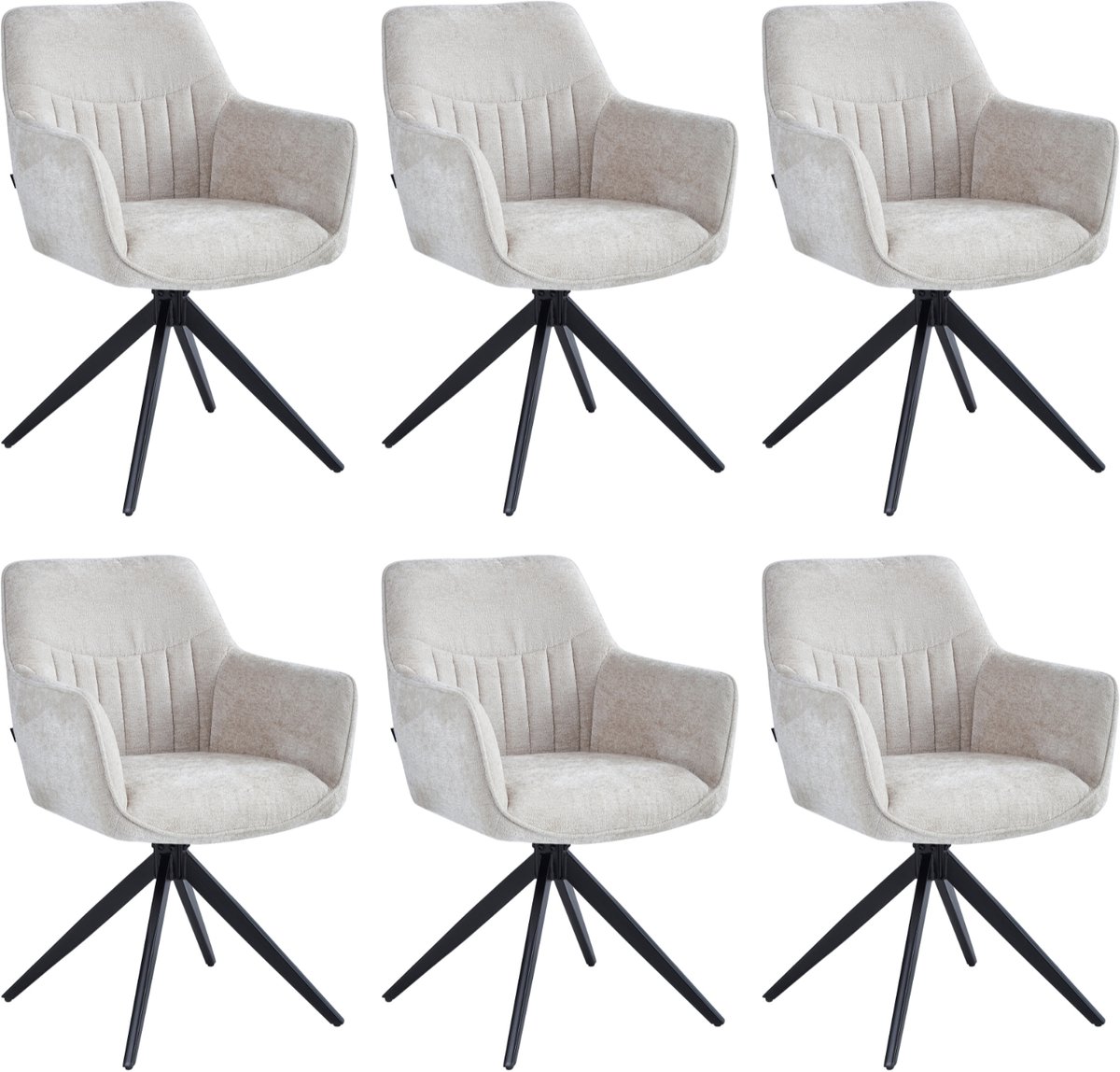 Colenis® - New Yade Eetkamerstoel - Set Van 6 - Beige - Chenille Stof - Industrieel - 180° - Draaistoel