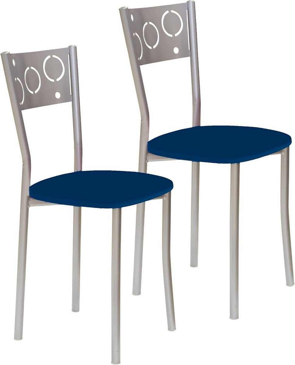 Set van Twee Moderne Metalen Keukenstoelen Blauw Zithoogte 45 cm
