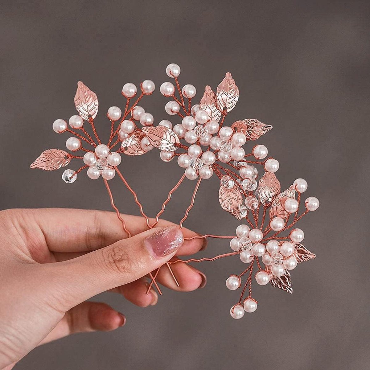 Elegante Rose Goud Strass Bloemen Haarspeld Bruiloft Hoofddeksel voor Dames