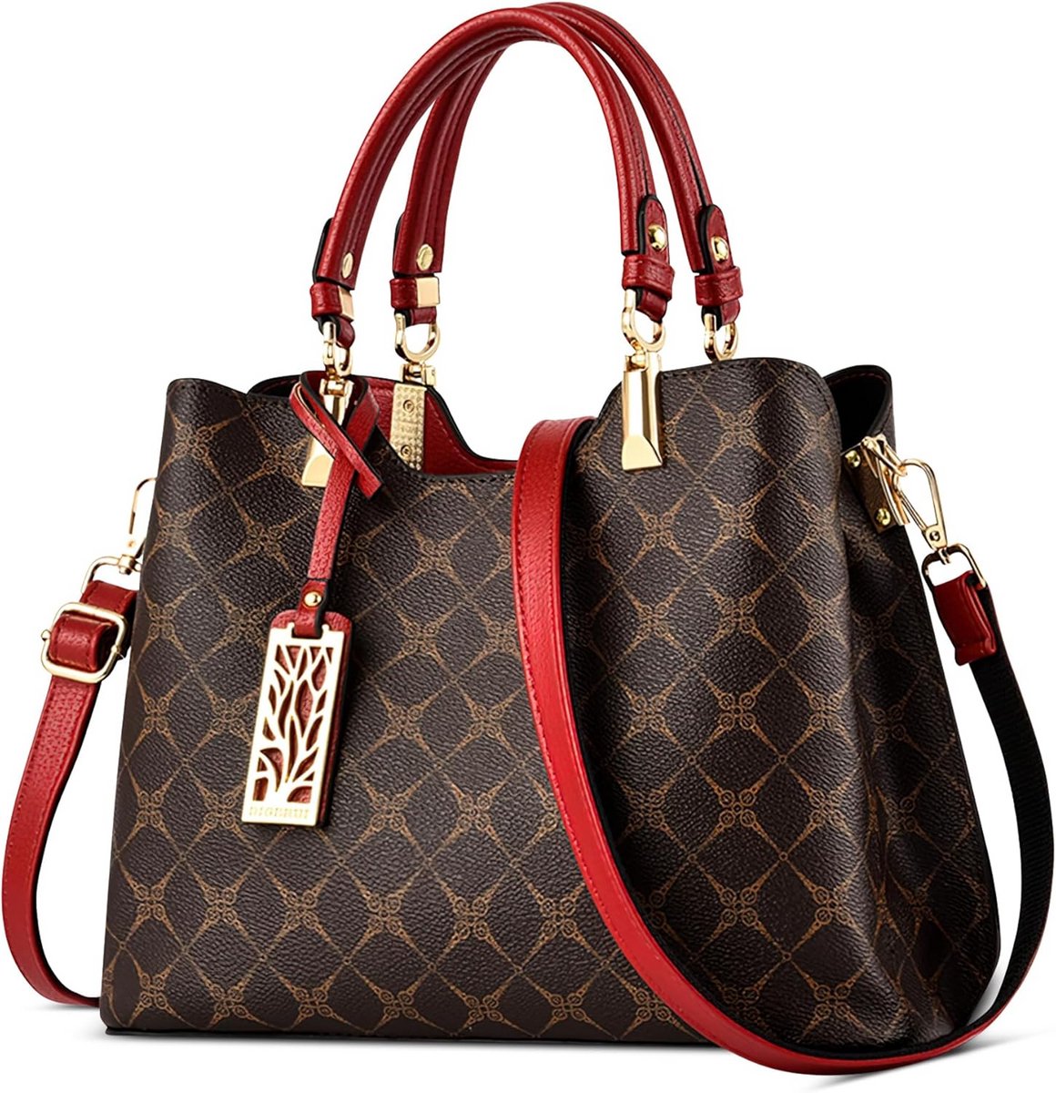 Dames Handtas PU Leer Vintage Gedrukt Schoudertas Crossbody Tas met Veel Vakken
