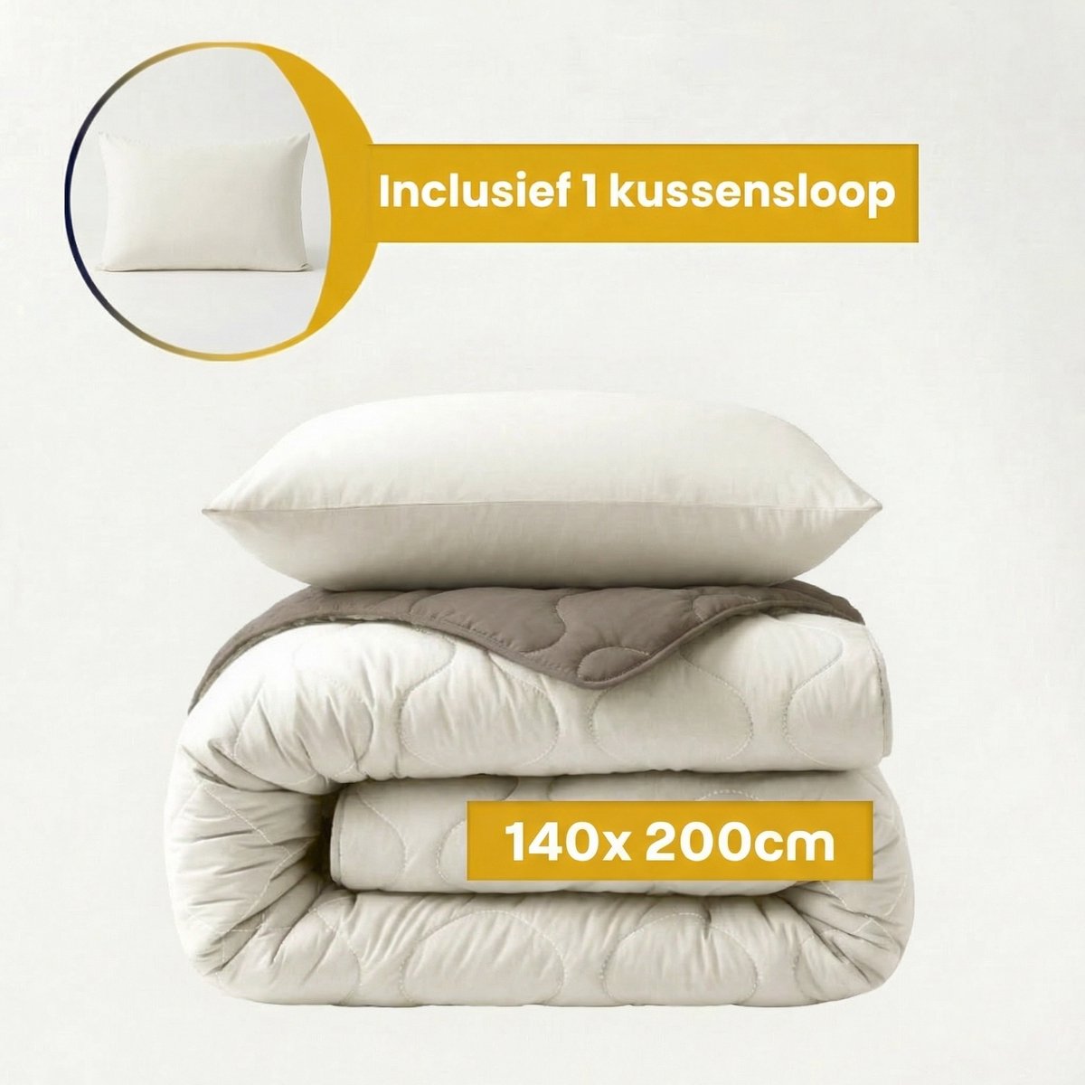 Dekbed-Discounter - Sleeptime Dekbed Zonder Overtrek 140 x 200 cm - Inclusief 1 kussensloop - Wasbaar op 40 graden - Verkoelend dekbed - Creme, Kaki