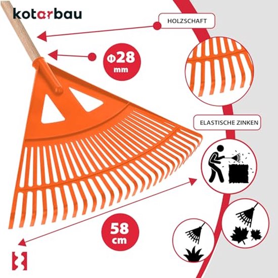 KOTARBAU® Bladhark, Tuinhark van Kunststof, 58 cm, Oranje, met Steel, Gazonhark, Waaierbezem, Lichtgewicht Hark, Stevige Hark van Merkloos	 — afbeelding 4