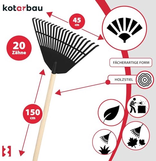 KOTARBAU® Bladhark, Tuinhark van Kunststof, 45 cm, Zwart, met Steel, Gazonhark, Waaierbezem, Lichtgewicht Hark, Stevige Hark van Merkloos	 — afbeelding 4