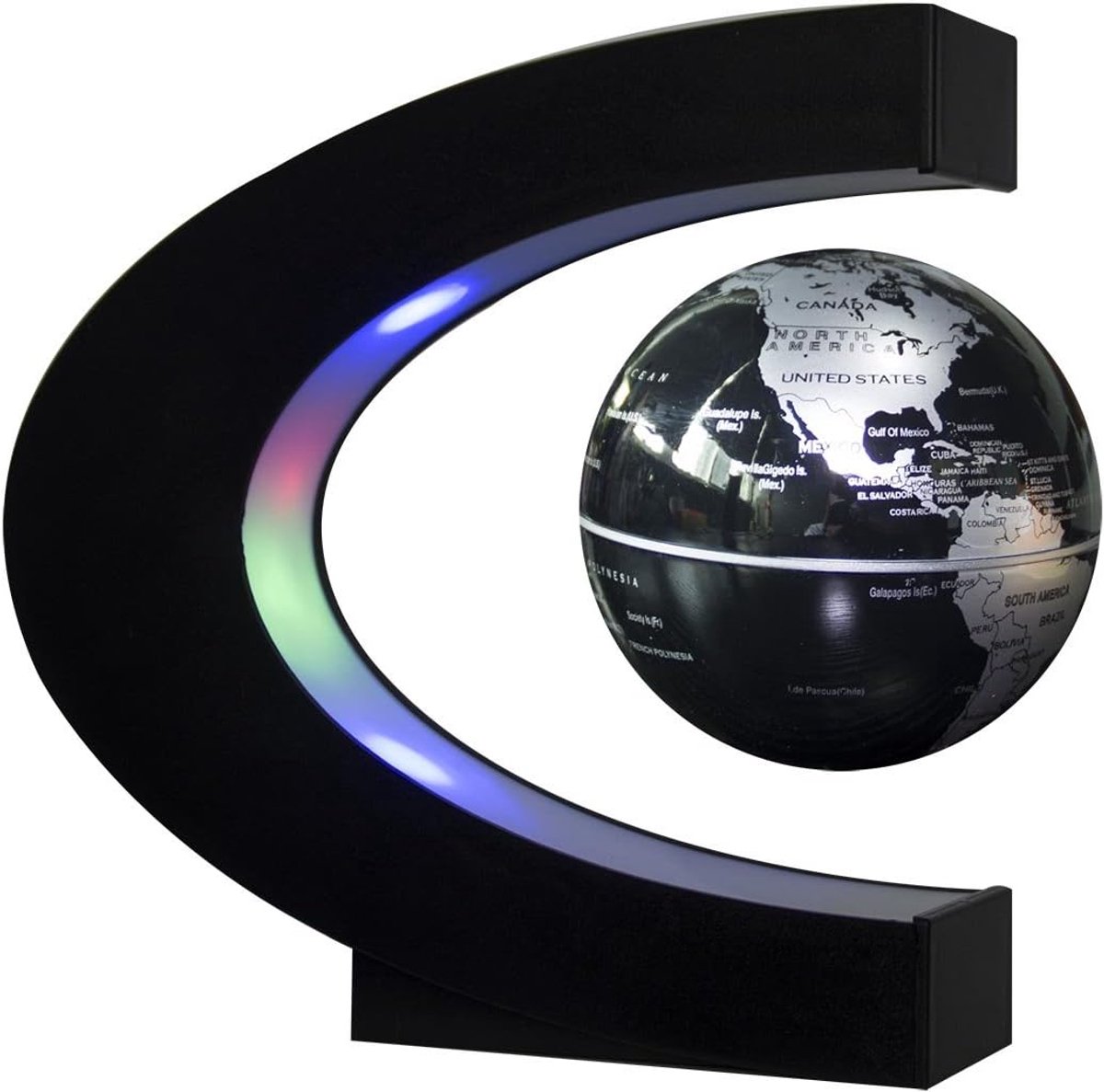 Zwevende Wereldbol met LED Verlichting op Magnetische Levitatie - Stijlvolle C-Vorm Globe voor Bureau
