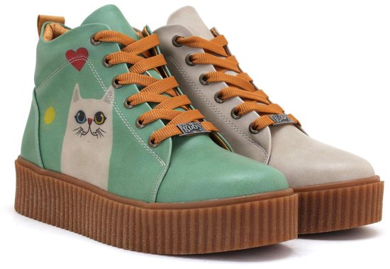 Bottes à lacets Goby pour femmes – Imprimé chat – Handgemaakt – Qualité Premium – Taille 40