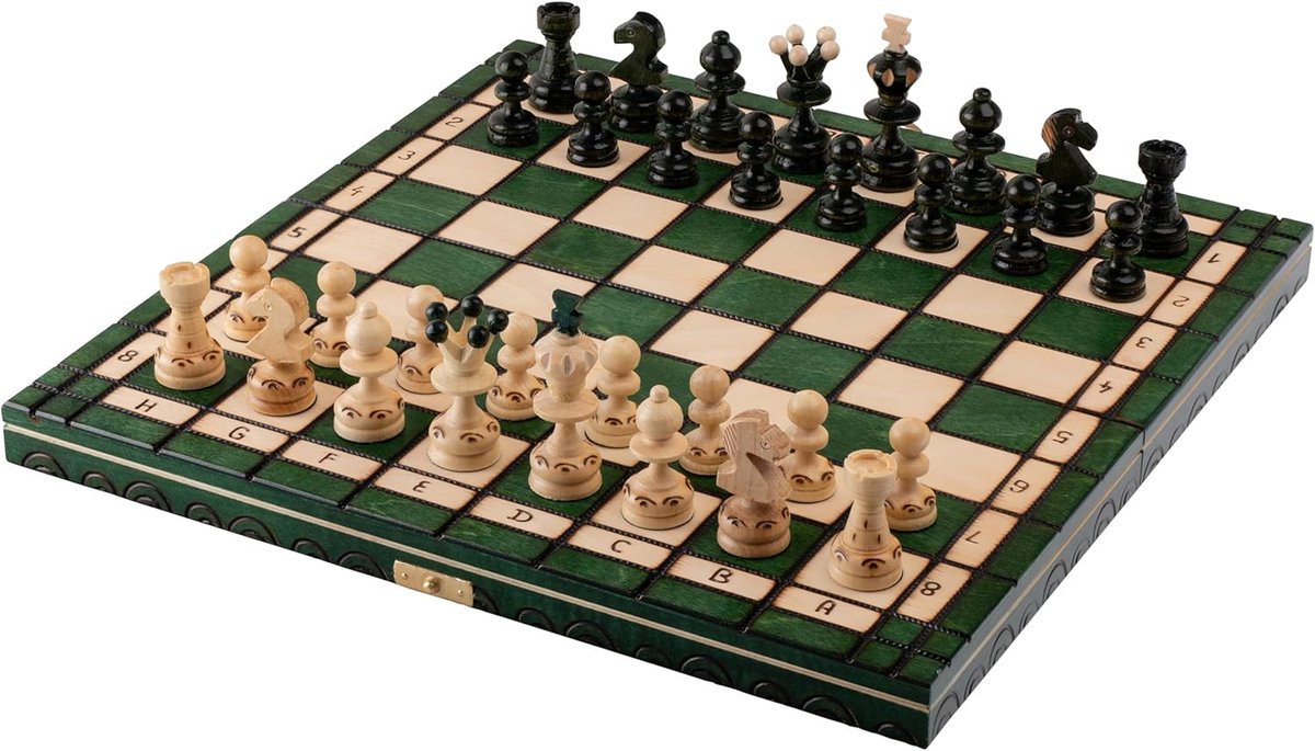 Houten Schaakbord van Hoge Kwaliteit - Handgemaakt Schaakset 35cm - Opvouwbaar Bord met Figuren - Klassiek Familieschaken