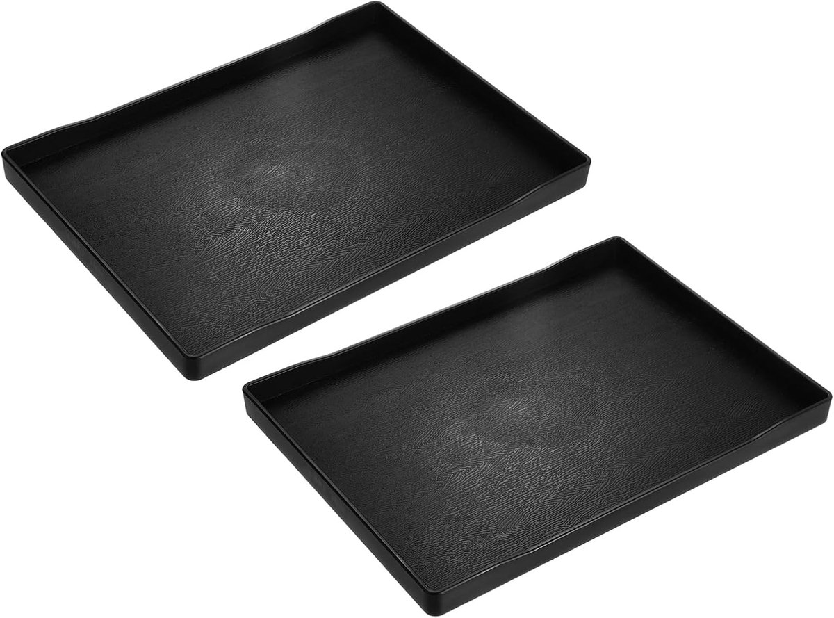 Set van 2 Rechthoekige Dienbladen Zwart met Houtnerf Decoratie - Kunststof Serveerbladen