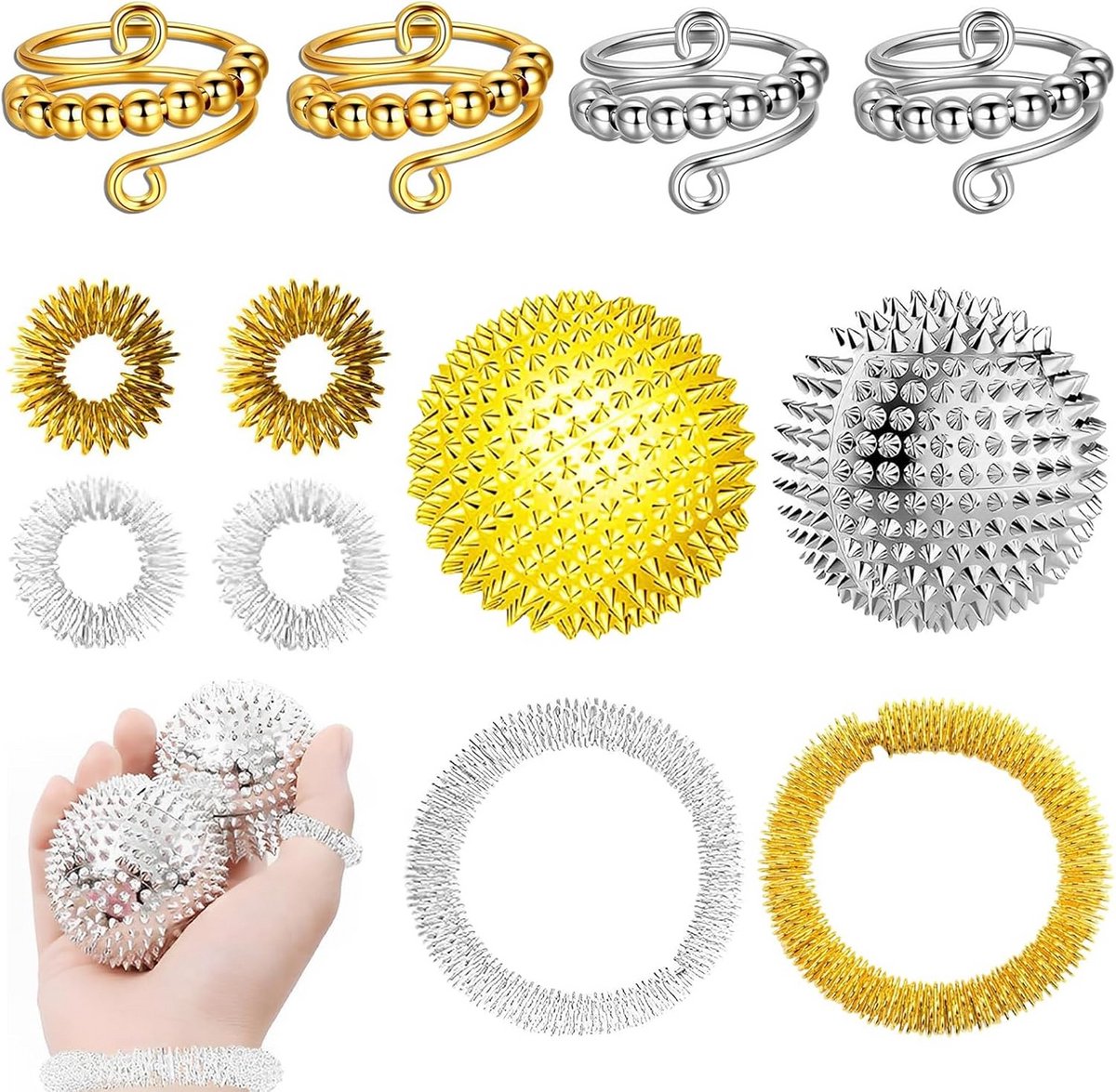 12-delige Set: Massage Ballen, Anti-Stress Ringen en Acupressuur