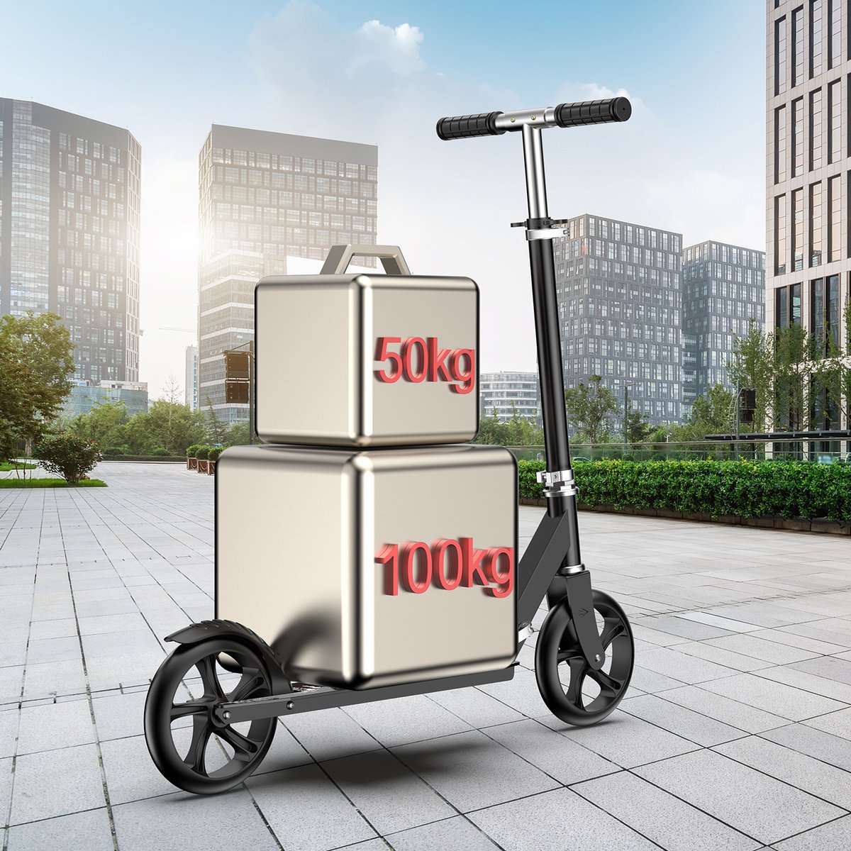 FOXSPORT Step volwassenen - Opvouwbaar - Scooter met grote Wielen - Buitenspeelgoed - autopeds - stepperbike - autoped bike - Cadeau - handrem en voetrem - Zwart — cadeau in Sport & Outdoor - foto 8