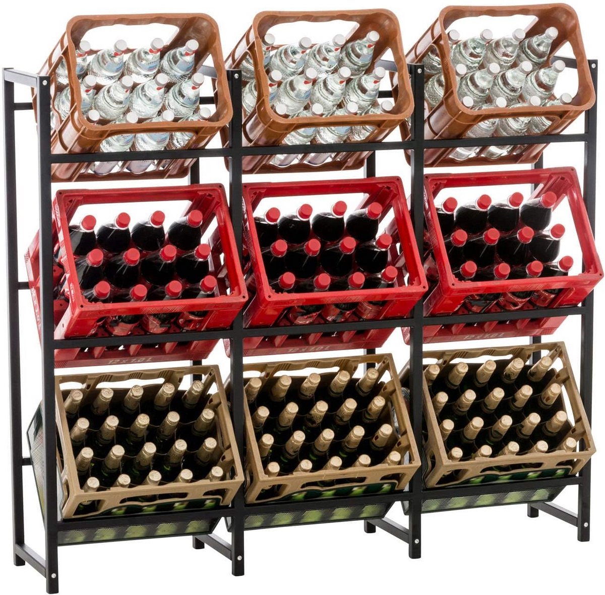 Stabiel Krattenrek voor 9 Bier- of Drankkratten - Zwart Metaal
