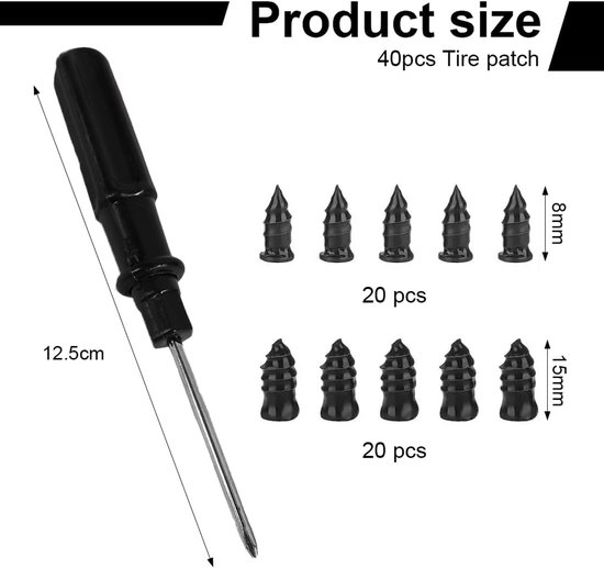 Uitgebreide Bandenreparatieset 40-delig voor Auto, Motor, Scooter en 4x4 - Tubeless Bandenplakset van Merkloos — afbeelding 2