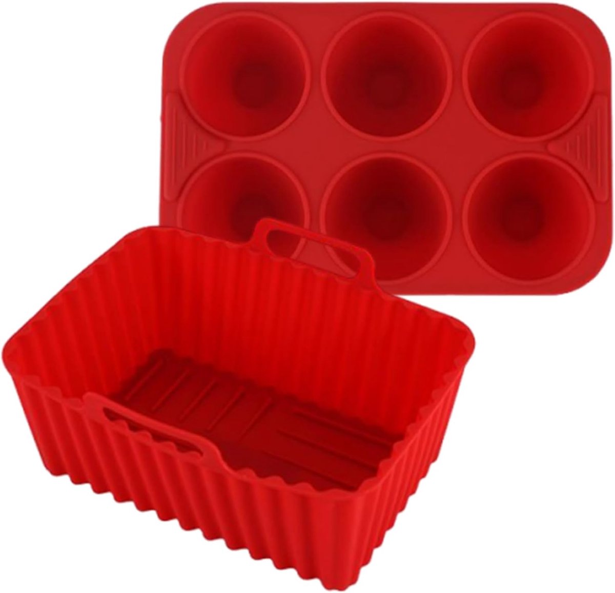 Airfryer Siliconen Mand - Ondervellen Bakgerei - Maaltijdbereiding - Antiaanbak - 26.8 x 13 cm - Rood