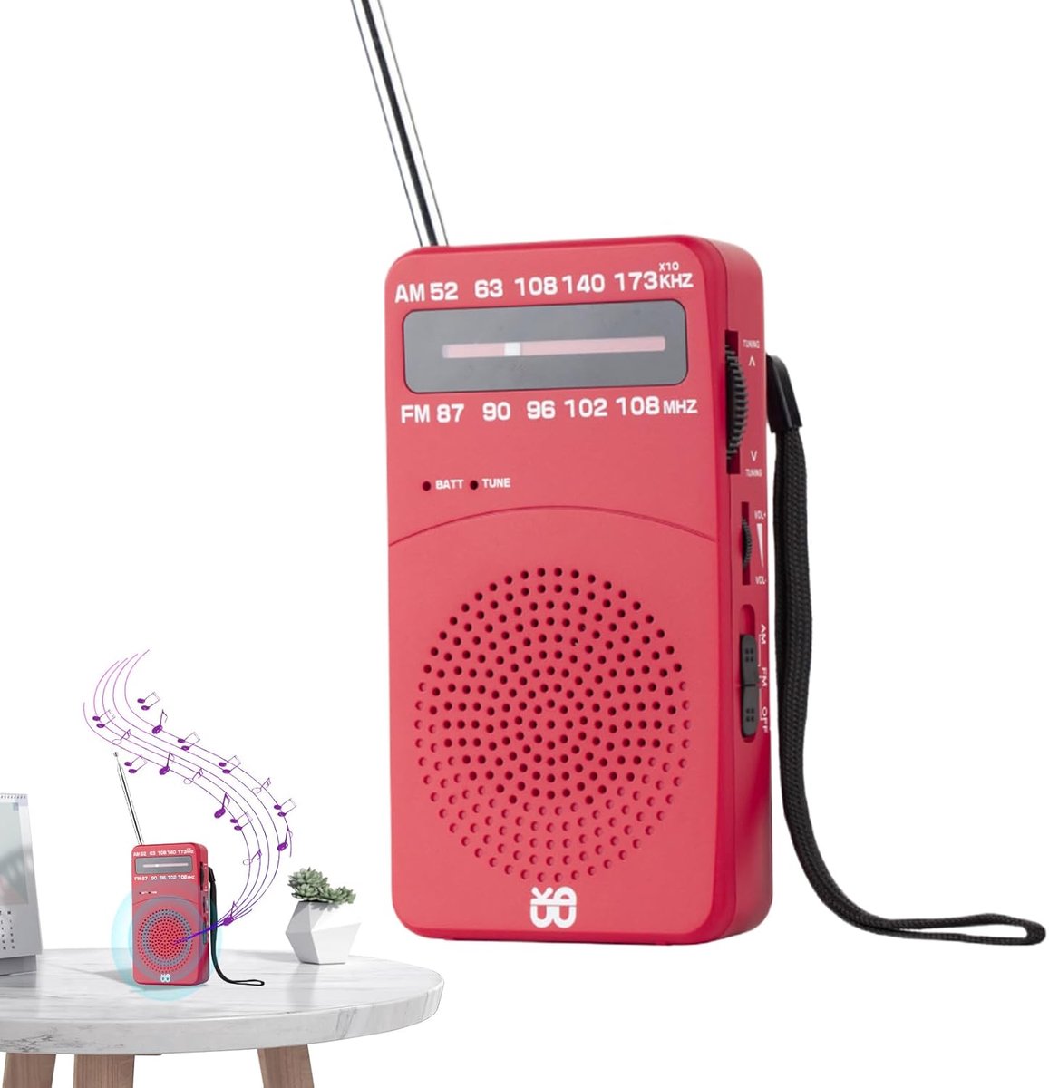 Draagbare Radio - AM FM Ontvanger - Noodsituaties Kamperen - Verbeterde Signaalkwaliteit - Compact Formaat - Zwart Rood