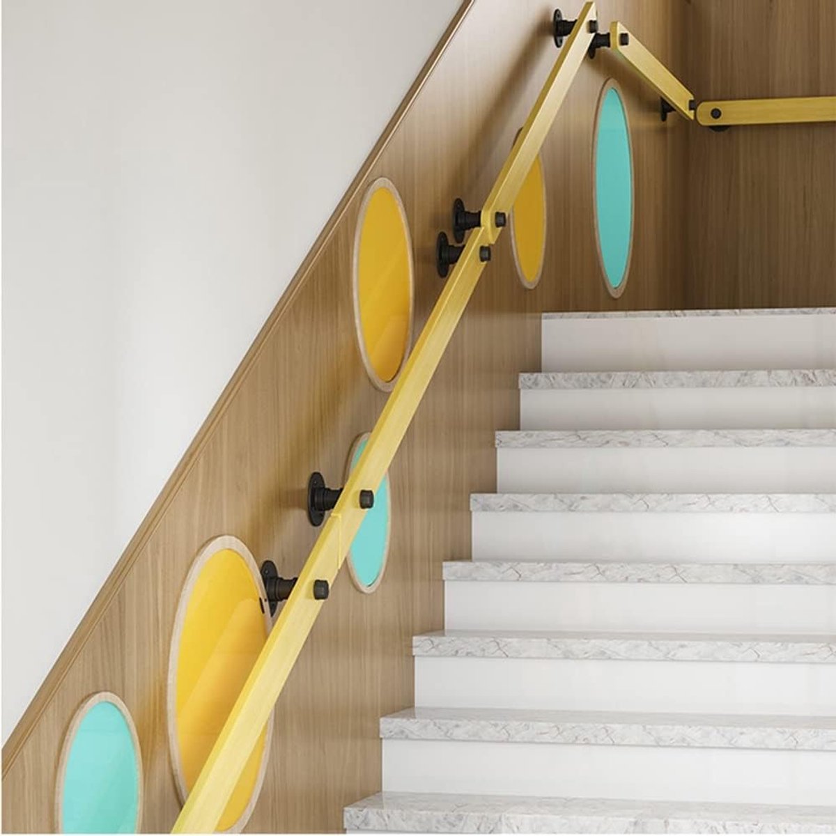 Trapleuning Hout - Veiligheidsreling - Trap Veiligheid - Wandmontage - 400cm Lengte - Geel