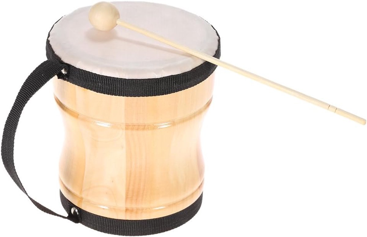 Houten Trommel - Handpercussie Instrument - Muziek Maken - Inclusief Stok - 15 cm Hoog