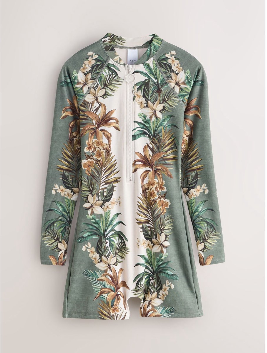 Next Dames - Surfbadpak met lange mouwen - Groen Cream/Khaki Green Palm