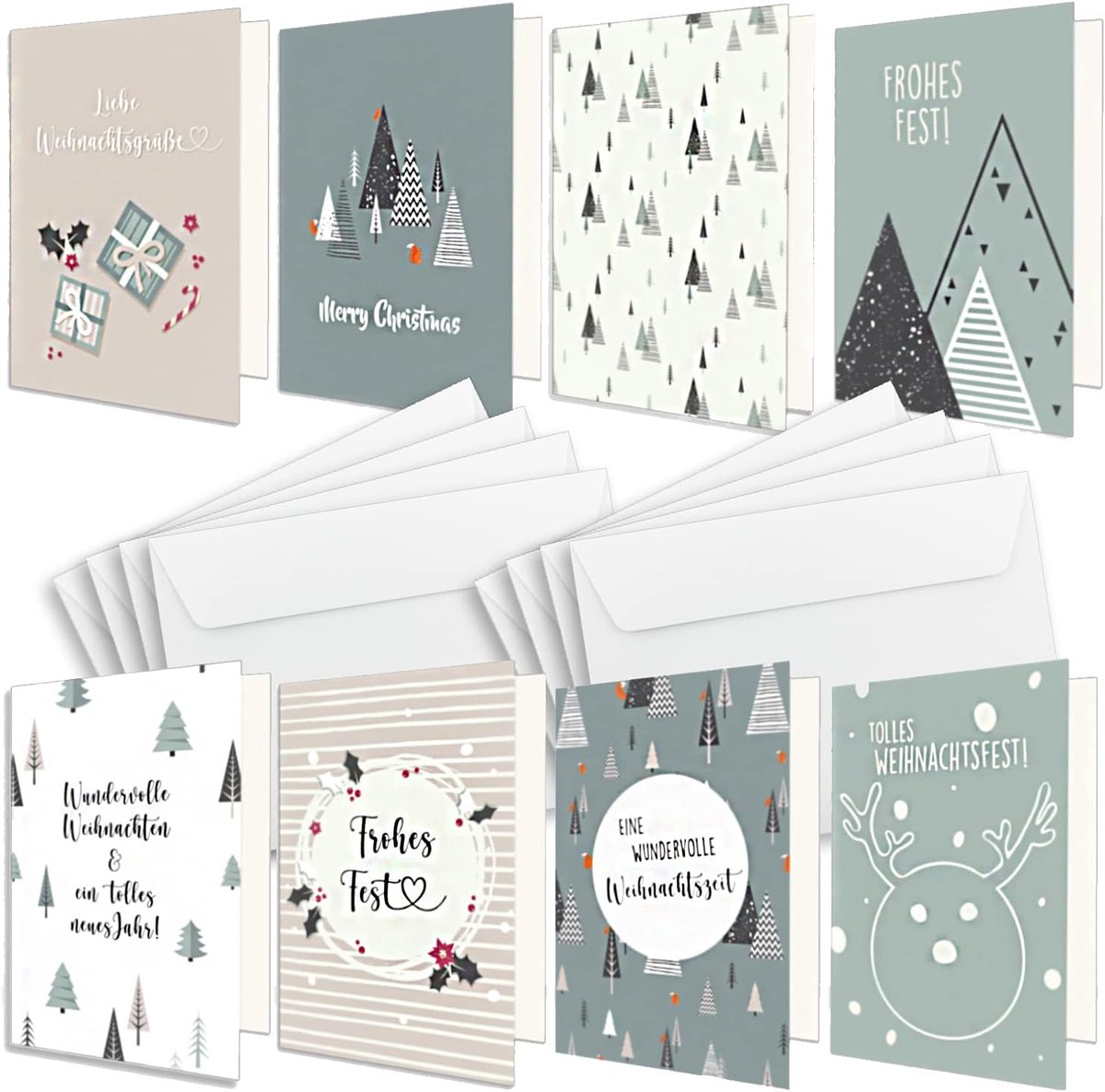 Kerstkaarten Set - Vouwkaarten Kerst - Kerstgroeten Versturen - Duurzaam Natuurpapier - DIN A6