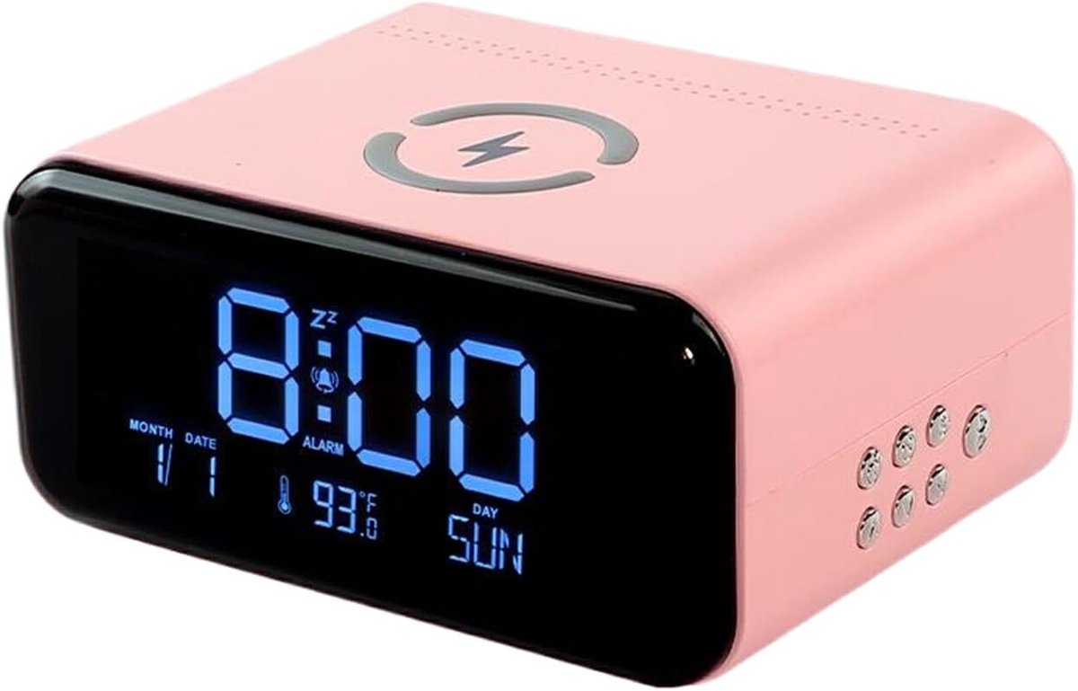 Digitale Wekker - Oplader Speaker - Nachtkastje Bureau - Drie Functies - 12 x 15.8 cm - Roze