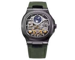 Soraro Automatische Horloge Groen | Waterafstotend | 42mm | Cadeau Giftbox | Leer | Rubber | Groene Band | Automatic Horloges | Automatisch Watchwinder | Stalen Band | Herenhorloge