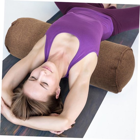 Katoenen Yoga Kussen - Oefenkussen Bolster - Meditatie Ontspanning - Ergonomisch Ademend - 58.5x14.5x14.5cm - Koffie — afbeelding 2