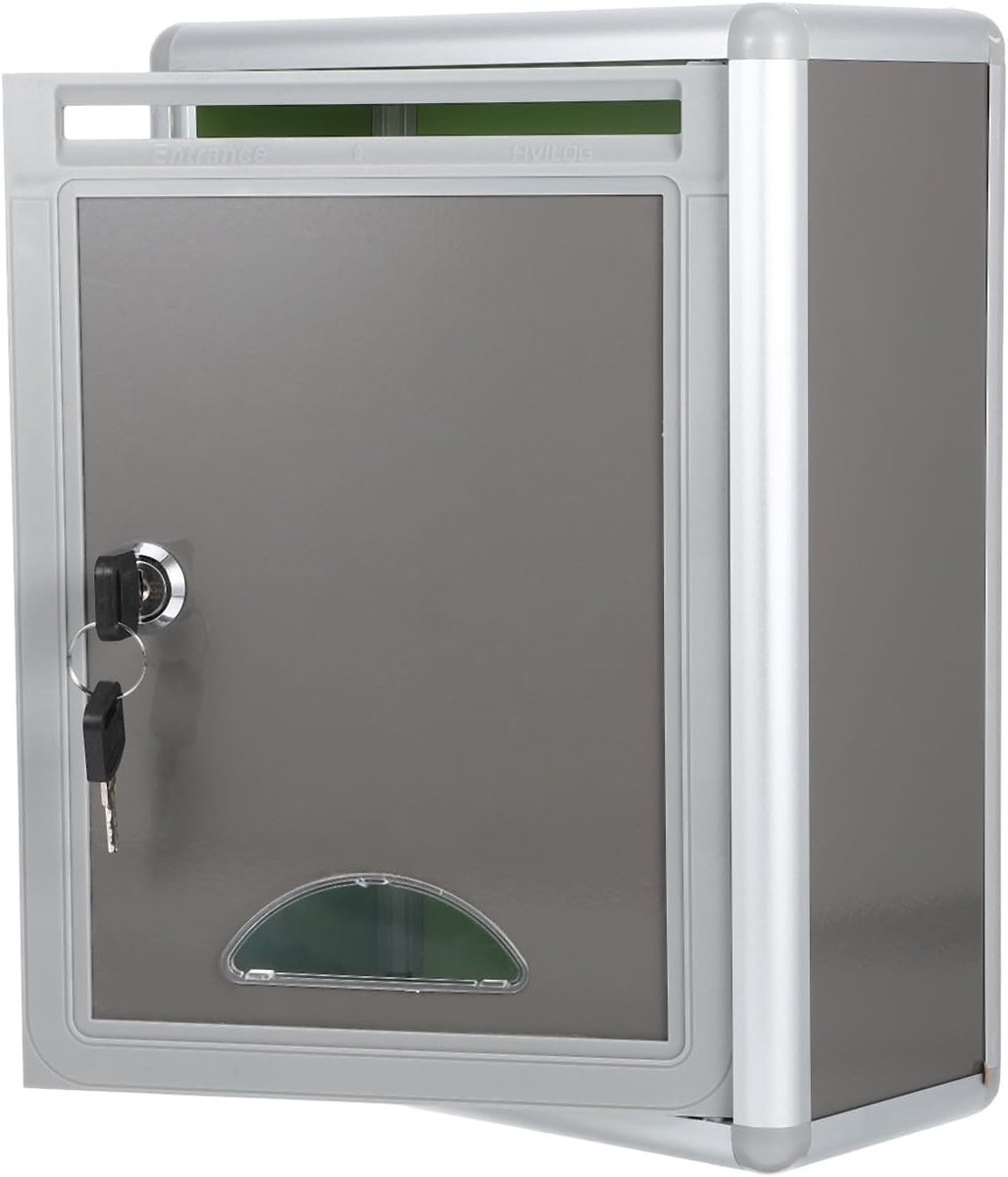 Brievenbus Met Slot - Wandbrievenbus Afsluitbaar - Veilig Post Ontvangen - Lichtgewicht Waterdicht Aluminium - 28.5x21.5x10.5cm - Grijs