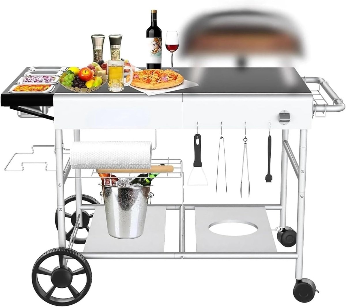 Buitenkeuken Kar - Grillwagen Trolley - Pizza Oven - Beweegbaar Met Wielen - Dubbele Plank