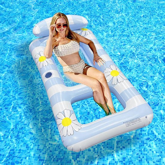 Opblaasbare Loungestoel - Drijvende Bank - Waterontspanning - Stevig Lekvrij - 154x82cm - Blauw — afbeelding 3