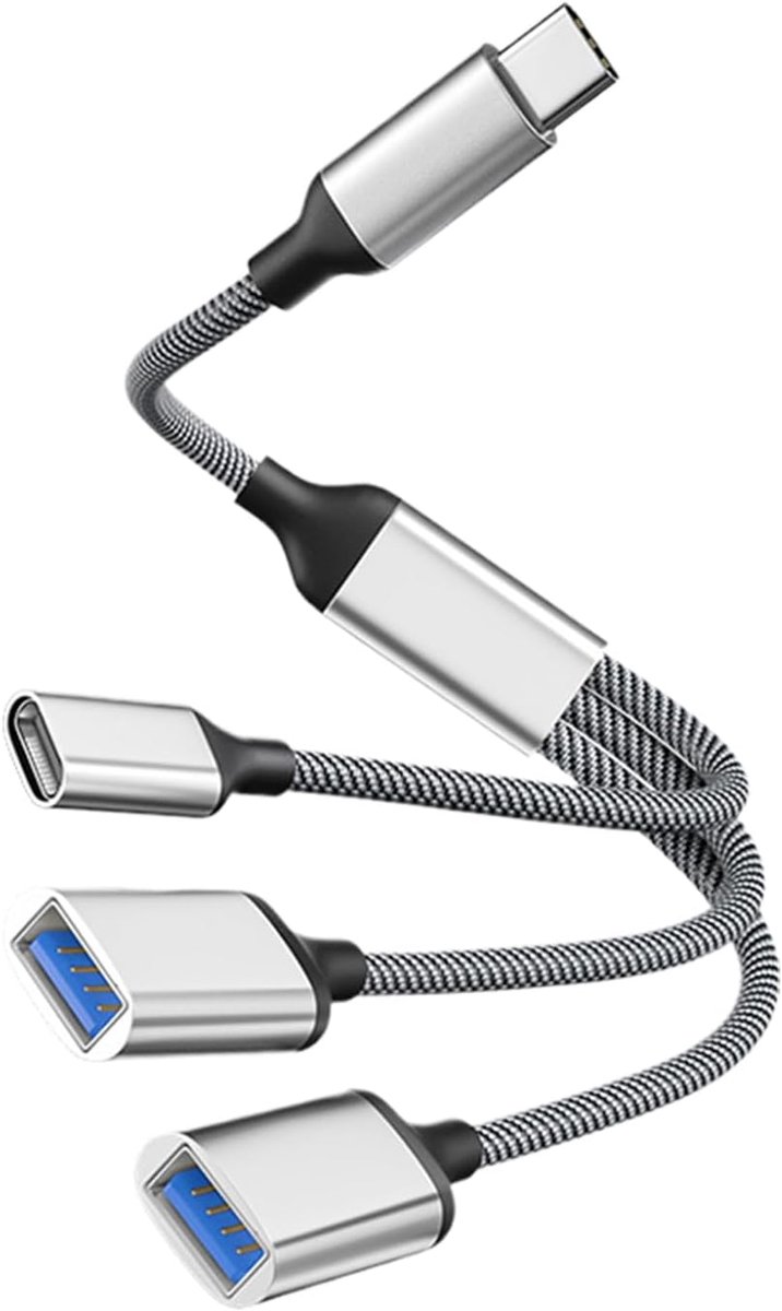 USB Splitter Kabel - Verlengsnoer Hub - Apparaat Uitbreiding - 1 op 3 Poorten - 30cm Lengte