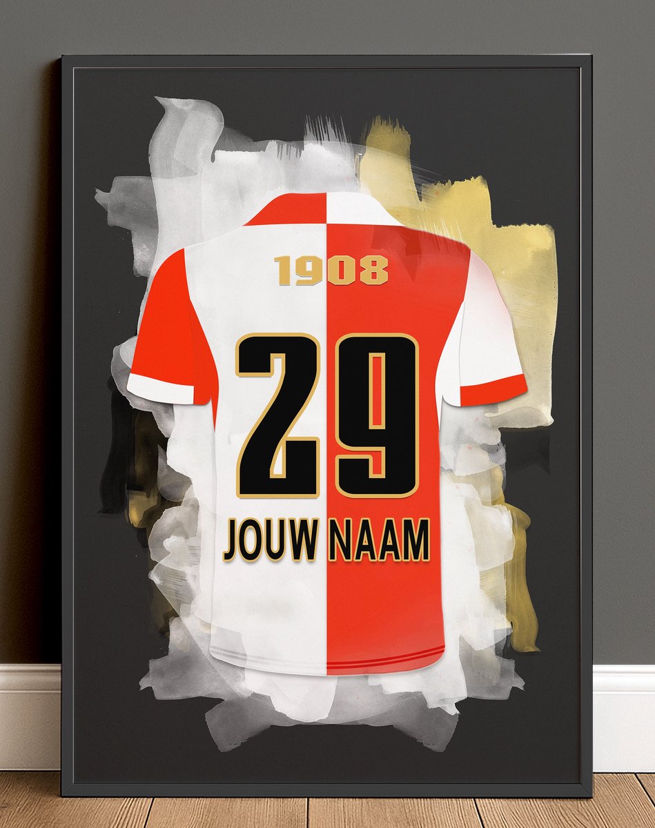 Rotterdam Voetbal Poster Gepersonaliseerd - Inclusief Zwarte Lijst - Rood Wit Zwart - Formaat A4 (21 x 29,7 cm) - Voetbalcadeau met Naam & Rugnummer - Wanddecoratie Fans