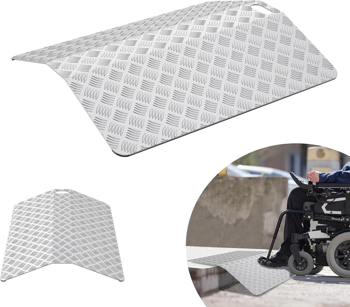 Drempelhelling - Rolstoel oprijplaat - Obstakels Overbruggen - Antislip Oppervlak - 60 x 70 x 10 cm - Zilver