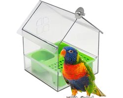 Vogelhuisje Badhuis - Voederstation Observatie - Vogels Voeren - Transparant Ontwerp - 18.5 x 14.5 cm - groen