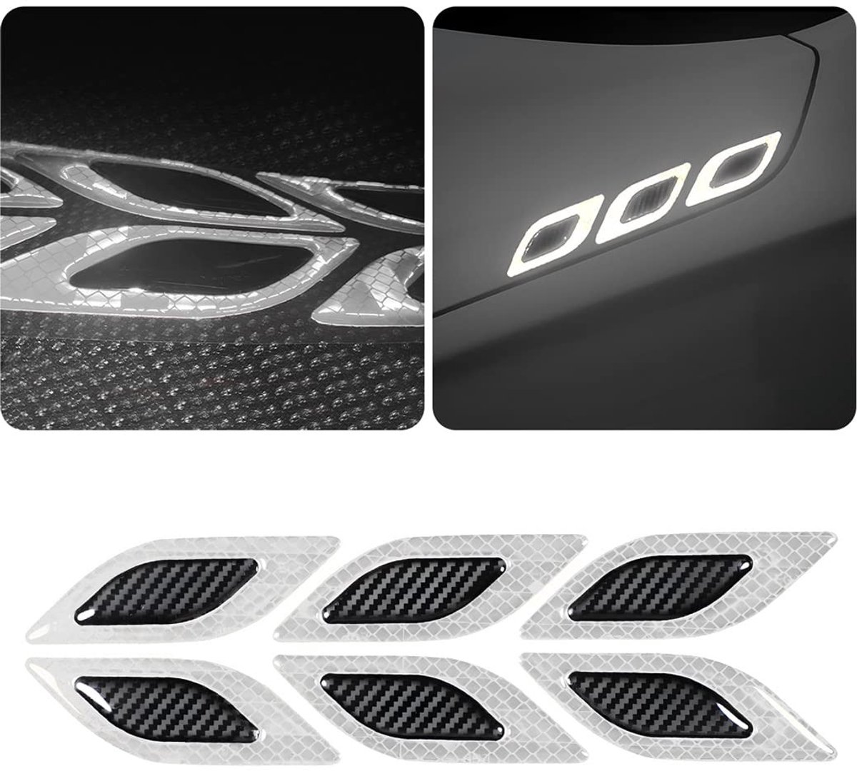 Allecto - Reflecterende waarschuwingsstickers - Carbon Fiber - Wit - Auto - 3D - Geschikt voor auto's - Reflecterend - Waarschuwingsstickers - Sticker