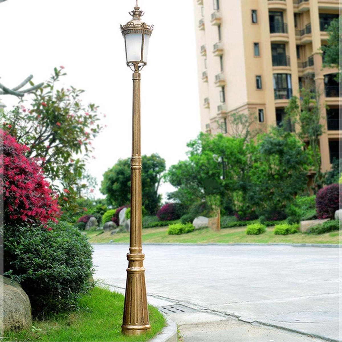 Buitenlantaarn Paal - Straatlantaarn Gazonlamp - Terras Verlichting - IP56 Waterdicht Aluminium - Hoogte 220cm - Brons