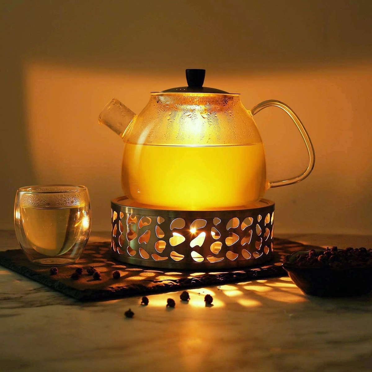 Theepot Warmer - Koffie Warmer - Thee Warm Houden - Gesneden Design - 15 x 15 x 8 cm - Zilverkleurig