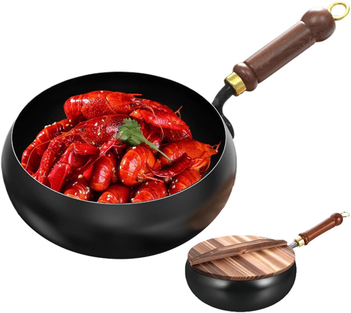 Wok met deksel - Chinese braadpan - Huishouden gastronomie - Hittebestendig ergonomisch - 32 x 32 x 14 cm