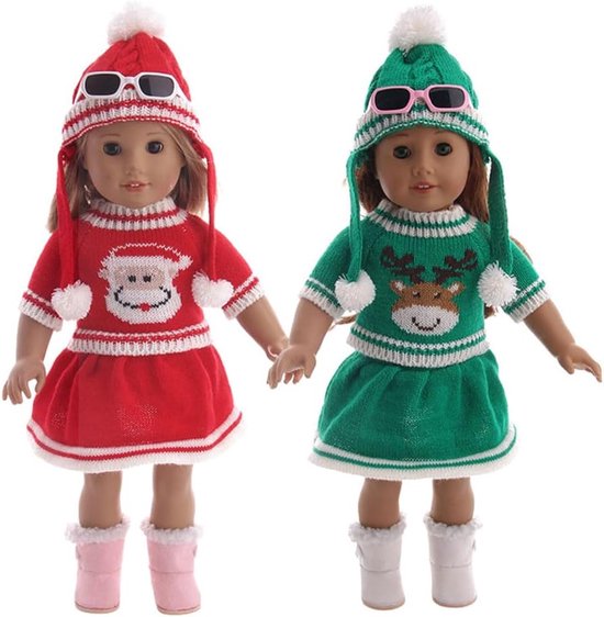 Poppenkleding Set - Poppenkledingrok - Poppen Aankleden - Kerst Thema - 18 Inch Poppen - Groen — afbeelding 3