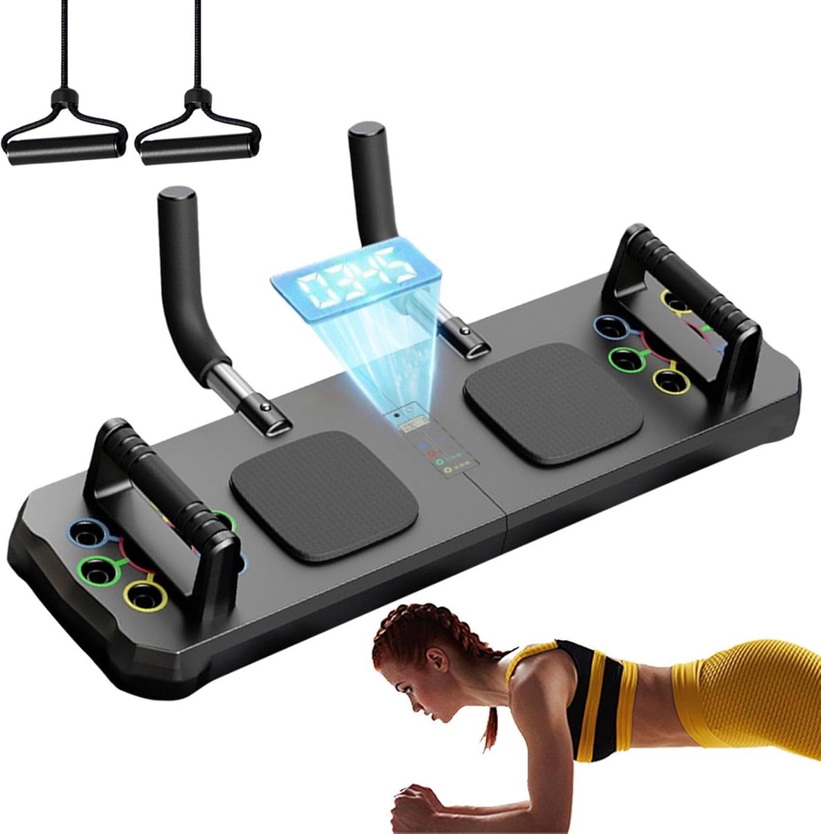 Trainingsplank - Fitness Bord - Krachttraining Thuis - Verstelbare Grepen - 59 x 31 cm - Zwart
