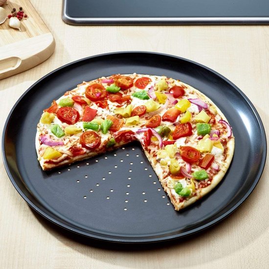 Pizza Bakset - Oven Schaal - Crispy Pizza Bakken - Inclusief Standaard - 3 Platen 32cm - Zwart Zilver — afbeelding 2