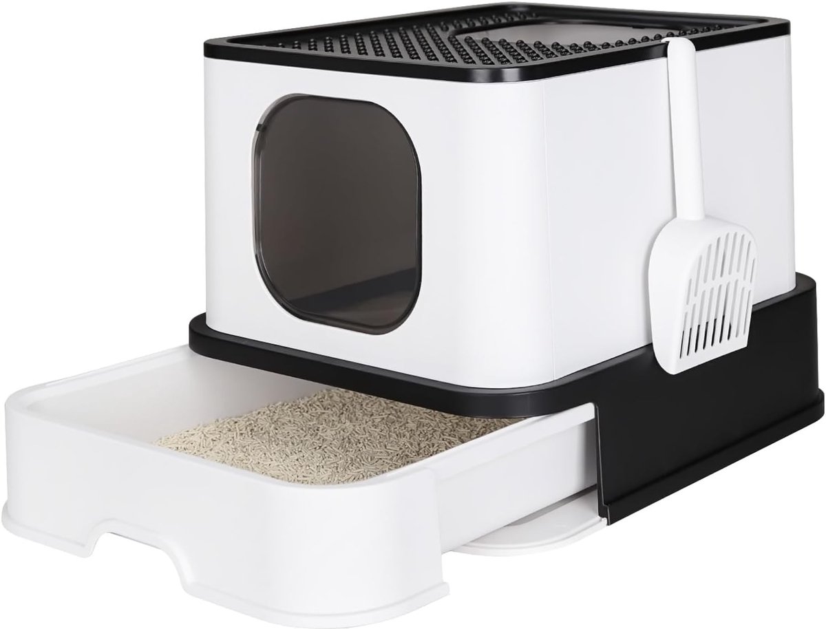Opvouwbare Kattenbak - Kattenbak Met Lade - Gemakkelijk Schoonmaken - Grote Capaciteit - 53 x 43 x 39 cm - Zwart