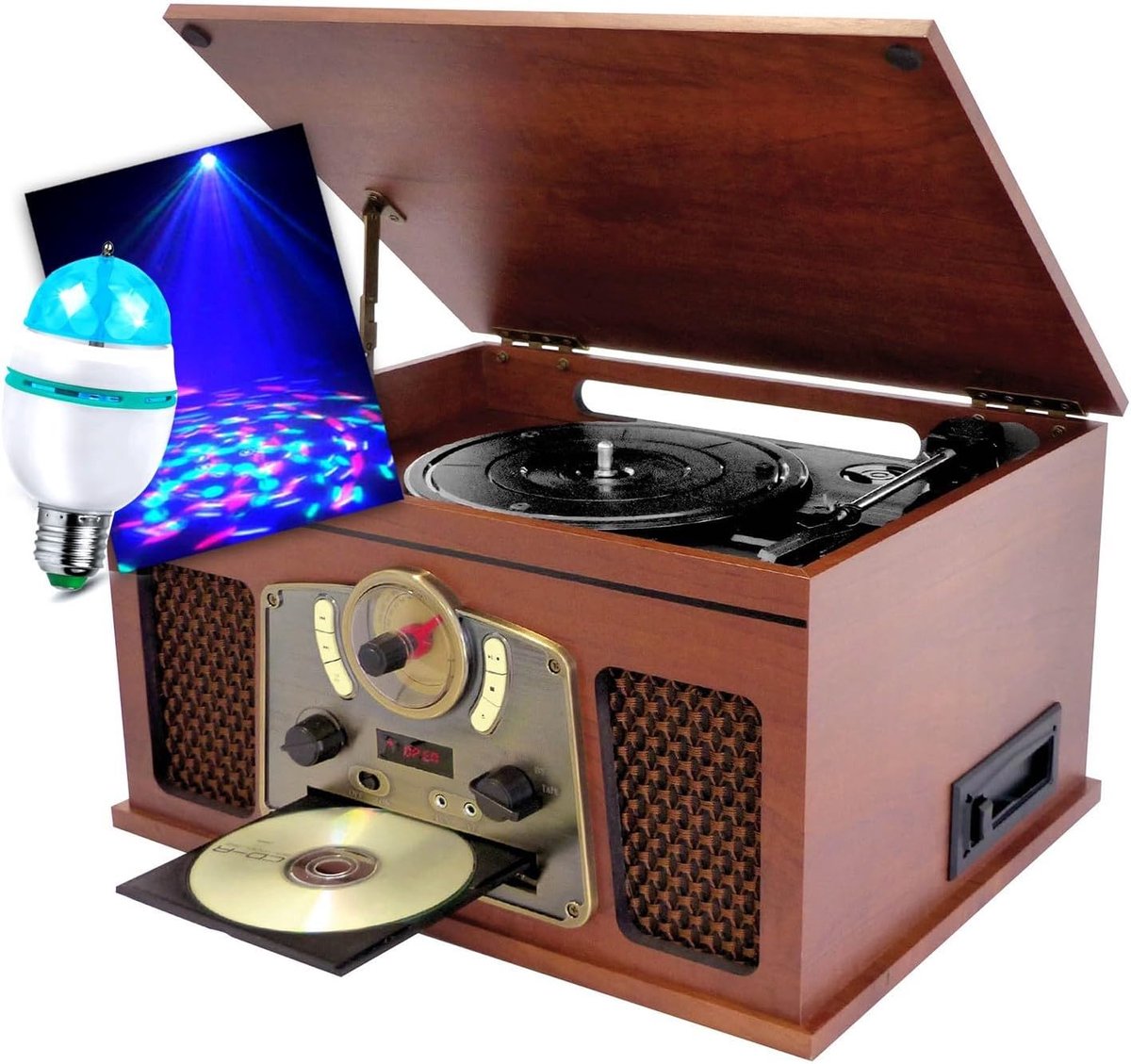 Retro Muzieksysteem - Platenspeler CD K7 - Muziek Afspelen - Opnemen naar MP3 - 52x29x87cm - Houtkleur