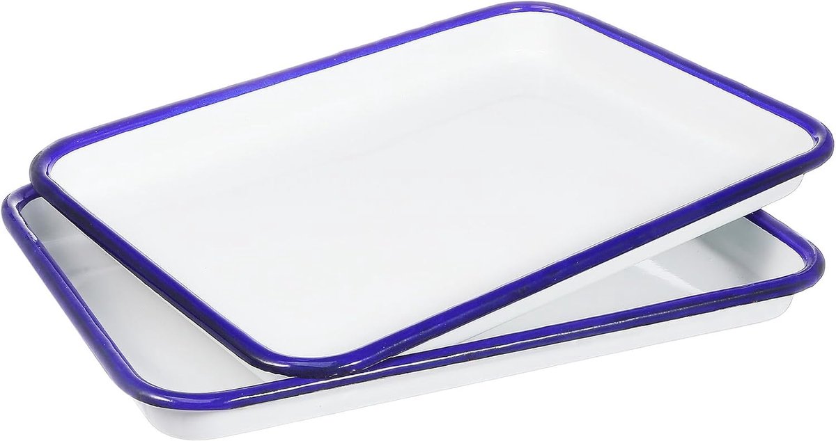Bakplaat Set - Ovenschaal Roestvrij - Bakken en Braden - Duurzaam Emaille - 26x18x2.5cm - Wit