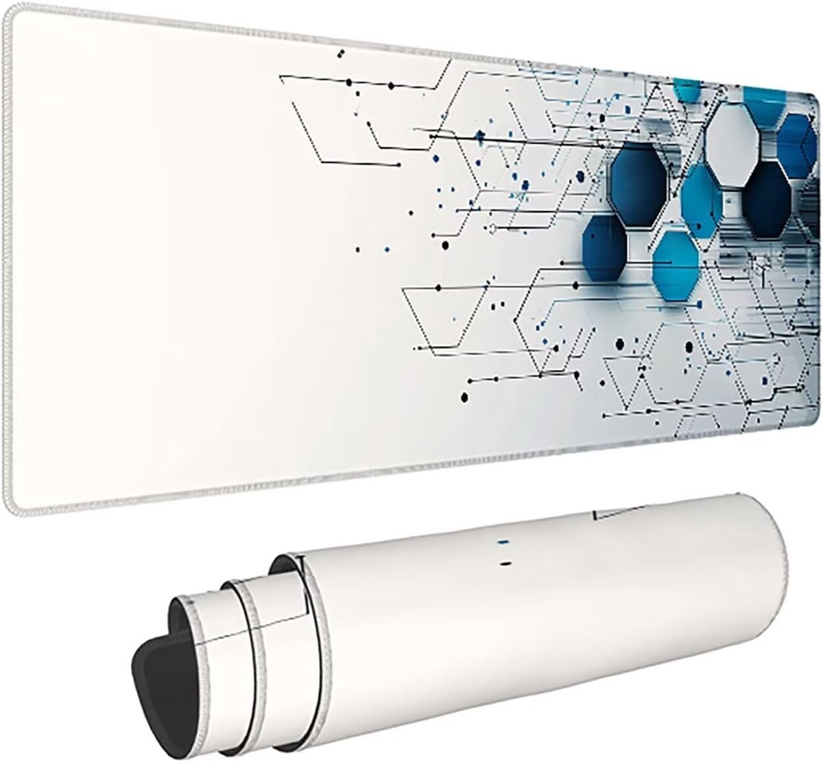 Bureauonderlegger XXL - Grote muismat - Kantoor en gaming - Antislip en genaaide randen - 140x60 cm - Wit