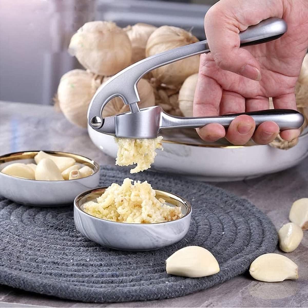 Knoflookpers Gemberpers - Keuken Gadget - Snel Ingrediënten - Horeca Kwaliteit - Vaatwasser Bestendig - Roestvrij Staal
