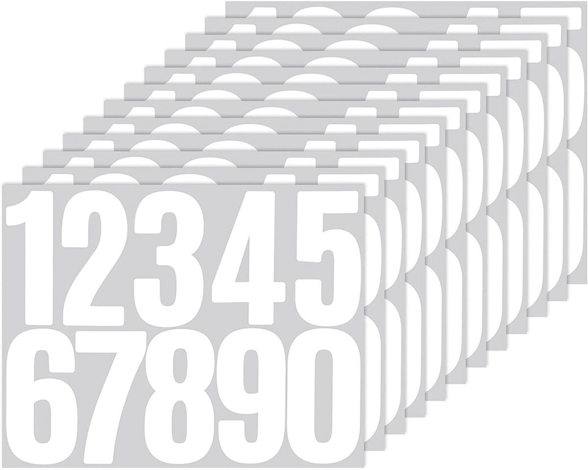 12 Vellen - Brievenbusstickers - Cijfer stickers - Stickervellen Set - 21*16.8cm - Wit - Vinyl - Geschikt voor binnen en buiten - Huisnummer - Zelfklevend - Voor brievenbus, borden, huisnummers
