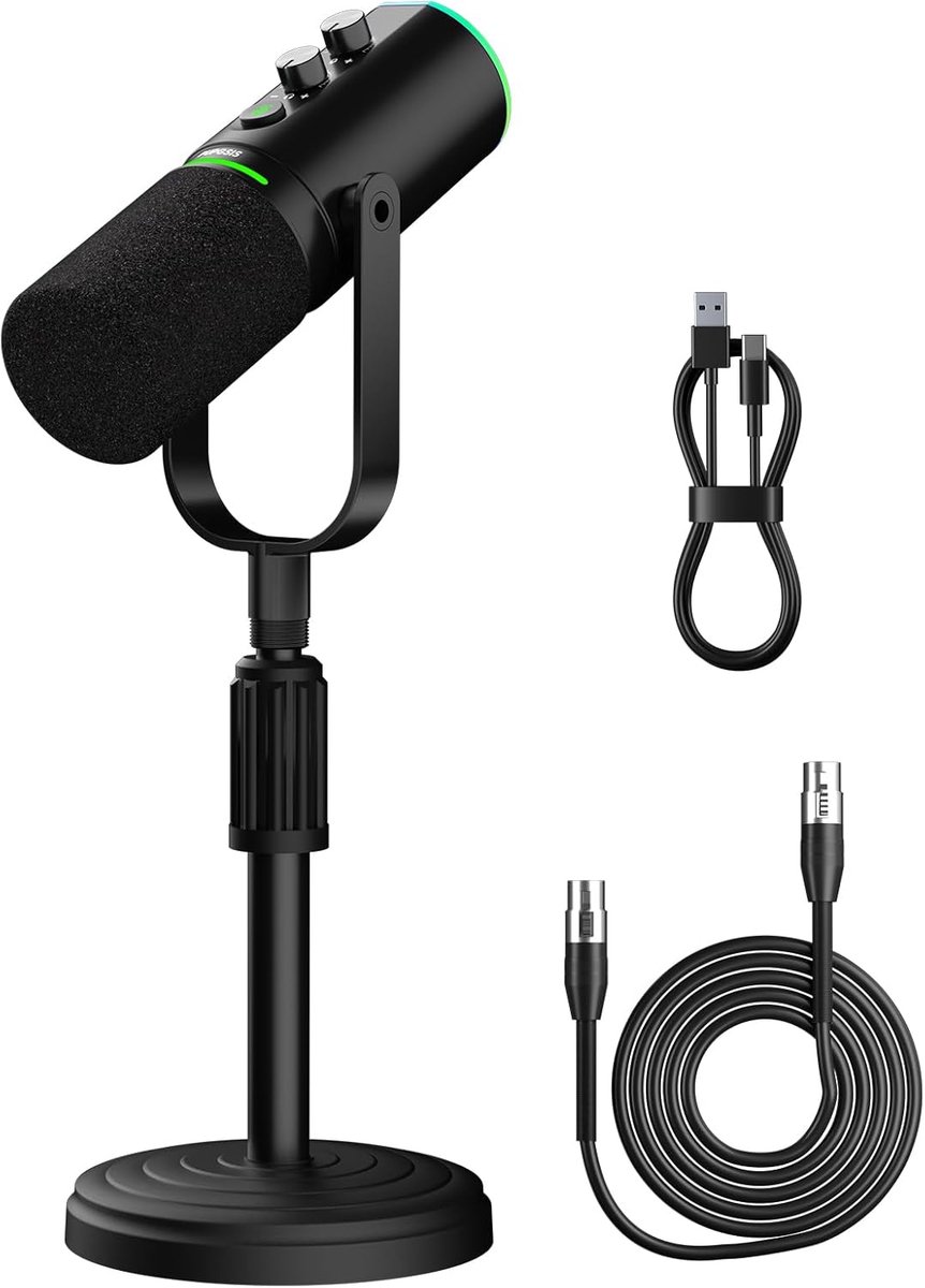 Dynamische Microfoon - Studio Microfoon - Opname Streaming Gaming - XLR USB Aansluiting - 26x26x7 cm