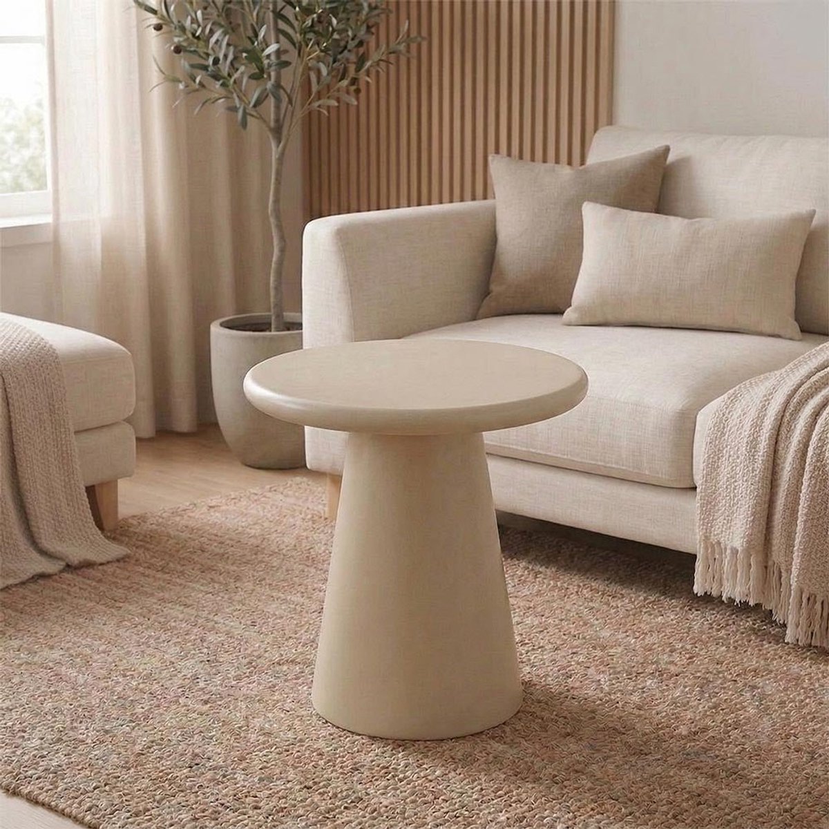Salontafel Rond Savannah Microcement 45 cm Beige Mahom Industrieel - Kleine tafel van Mangohout & Metaal - Industriële Huiskamertafel